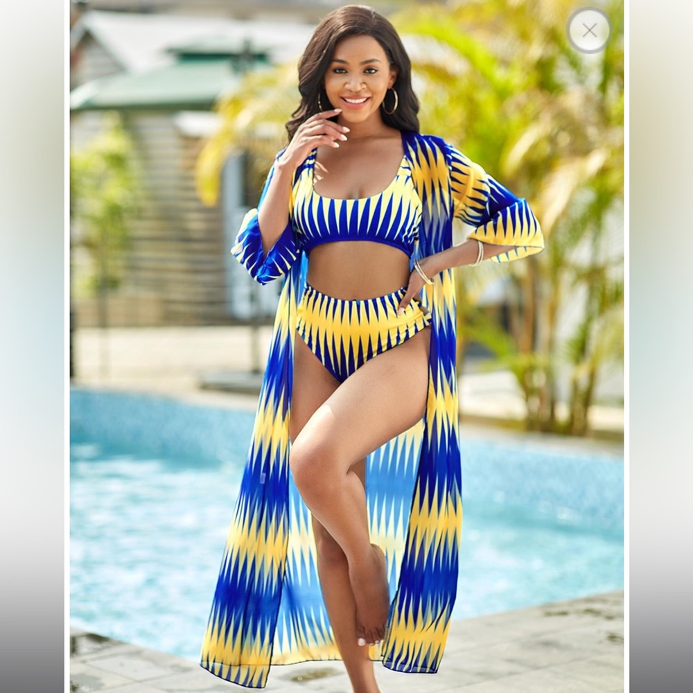 Geometric Print Cross Strap Ladder Cutout Bikini Set